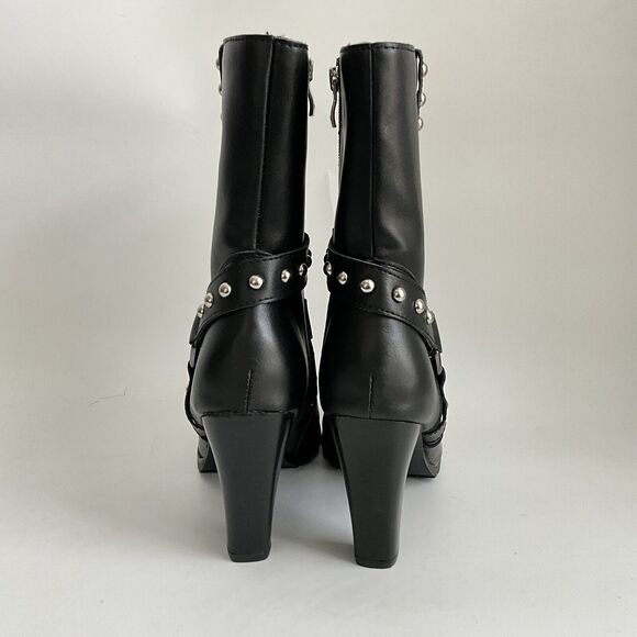 Ride Tecs Biker Studded Heeled Boots with Harness Black 9 - Picture 7 of 13